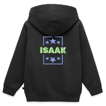 Nom de garçon Isaac - Sweat Premium à capuche zippé enfant bio - noir - Dos - AI Model Kid Male (0cm)