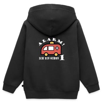 Alarm ich bin schon 1 Krankenwagen - Kinder Premium Organic Zip Hoodie - Schwarz - Hinten - AI Model Kid Male (0cm)