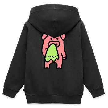 Schwein traurig / krank 3 - Kinder Premium Organic Zip Hoodie - Schwarz - Hinten - AI Model Kid Male (0cm)