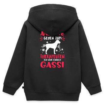 Andere gehen zum Therapeuten ich gehe Gassi - Kinder Premium Organic Zip Hoodie - Schwarz - Hinten - AI Model Kid Male (0cm)