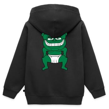 monstre ogre troll boese sumo lutteur en surpoids - Sweat Premium à capuche zippé enfant bio - noir - Dos - AI Model Kid Male (0cm)