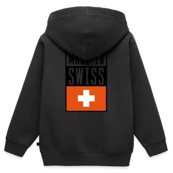 swiss made in - Kinder Premium Organic Zip Hoodie - Schwarz - Hinten - AI Model Kid Male (0cm)
