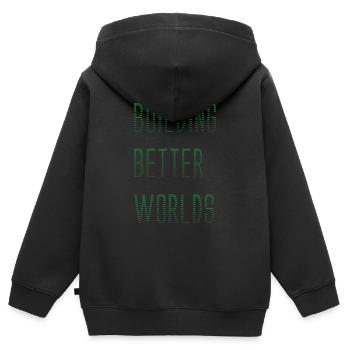 CONSTRUIRE DE MEILLEURS MONDES - Sweat Premium à capuche zippé enfant bio - noir - Dos - AI Model Kid Male (0cm)