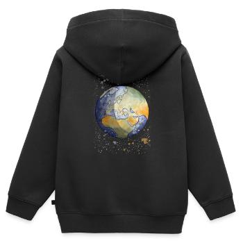 Aquarell Illustration Globus - Kinder Premium Organic Zip Hoodie - Schwarz - Hinten - AI Model Kid Male (0cm)