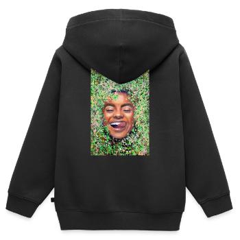 Glückliches Gesicht Frau mit Zunge - Kinder Premium Organic Zip Hoodie - Schwarz - Hinten - AI Model Kid Male (0cm)