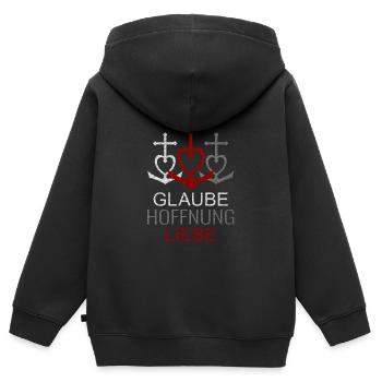 Glaube Hoffnung Liebe - Kinder Premium Organic Zip Hoodie - Schwarz - Hinten - AI Model Kid Male (0cm)