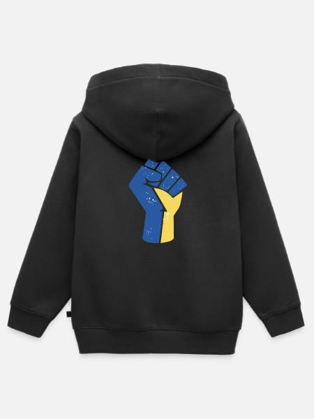 Nyrkki nostettu Ukrainan tueksi - Lasten Premium vetoketjullinen huppari luomu - musta