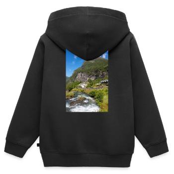 Geiranger panorama view from Storseterfossen - Kinder Premium Organic Zip Hoodie - Schwarz - Hinten - AI Model Kid Male (0cm)