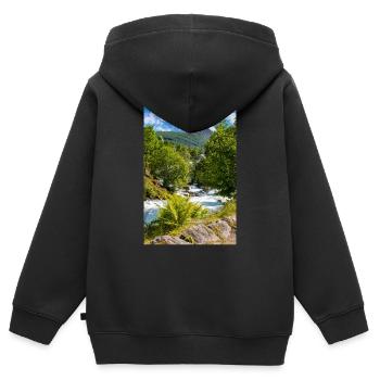 Geiranger panorama Storseterfossen Norwegen - Kinder Premium Organic Zip Hoodie - Schwarz - Hinten - AI Model Kid Male (0cm)