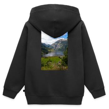 Geiranger panorama view at Geirangerfjorden - Kids Premium Organic Zip-up Hoodie - black - Back - AI Model Kid Male (0cm)