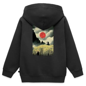 Japanese Samurai Landscape - Kids Premium Organic Zip-up Hoodie - black - Back - AI Model Kid Male (0cm)