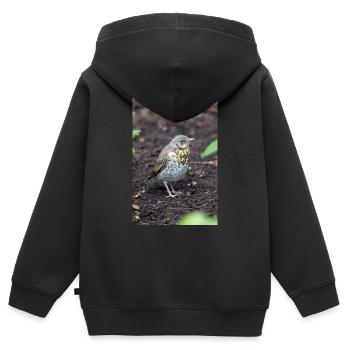 Fieldfare (en allemand Wacholderdrossel) Turdus pila - Sweat Premium à capuche zippé enfant bio - noir - Dos - AI Model Kid Male (0cm)