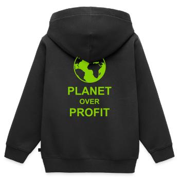 Planète sur le devis de profit - Sweat Premium à capuche zippé enfant bio - noir - Dos - AI Model Kid Male (0cm)