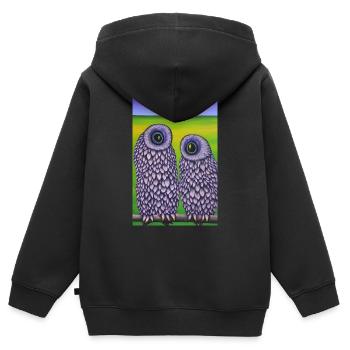 Eule im Feld - Kinder Premium Organic Zip Hoodie - Schwarz - Hinten - AI Model Kid Male (0cm)