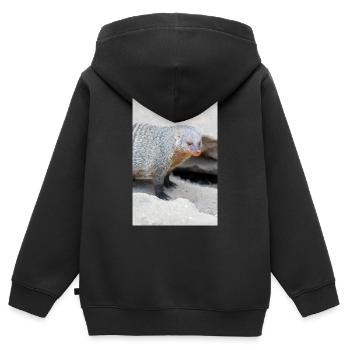 Mangouste à bandes ou Mangouste zébrée - Sweat Premium à capuche zippé enfant bio - noir - Dos - AI Model Kid Male (0cm)