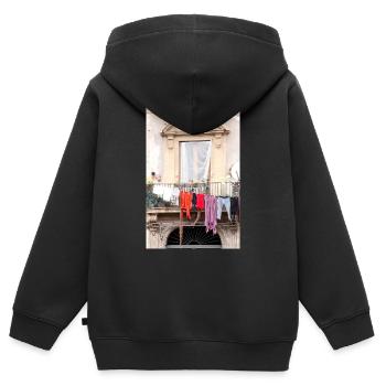 Fenster mit Wäscheleine - Kinder Premium Organic Zip Hoodie - Schwarz - Hinten - AI Model Kid Male (0cm)