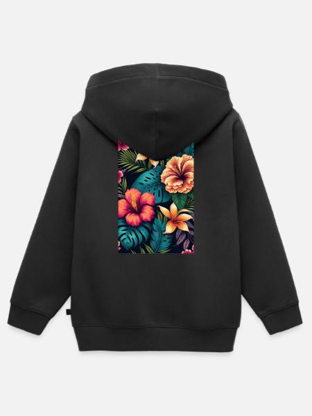 Hawaiianische Blumen - Kinder Premium Organic Zip Hoodie - Schwarz