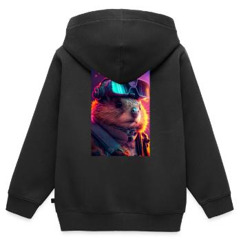 Biber Tier futuristic - Kinder Premium Organic Zip Hoodie - Schwarz - Hinten - AI Model Kid Male (0cm)