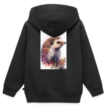 Hérisson Animal épineux Hérisson Aquarelle - Sweat Premium à capuche zippé enfant bio - noir - Dos - AI Model Kid Male (0cm)