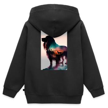 Charles Spaniel Dog Retro Forest - Kids Premium Organic Zip-up Hoodie - black - Back - AI Model Kid Male (0cm)