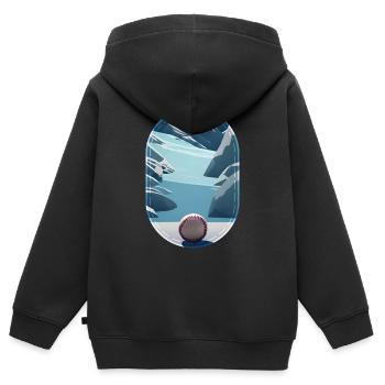 Ein lustiger cooler Baseball in der Arktis / Eis - Kinder Premium Organic Zip Hoodie - Schwarz - Hinten - AI Model Kid Male (0cm)