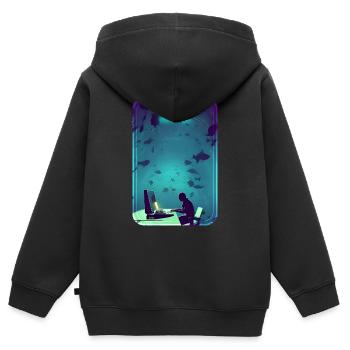 Unverzichtbarer fleißiger Büroarbeiter unter Wasser - Kinder Premium Organic Zip Hoodie - Schwarz - Hinten - AI Model Kid Male (0cm)