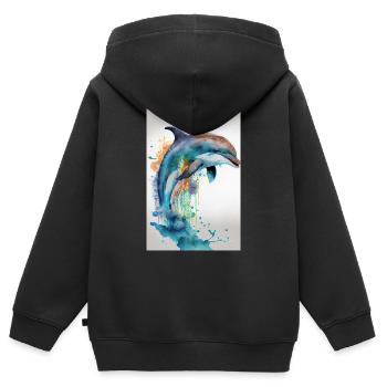 Delfin Meeresfische Delfine Fisch Tier Watercolor - Kinder Premium Organic Zip Hoodie - Schwarz - Hinten - AI Model Kid Male (0cm)