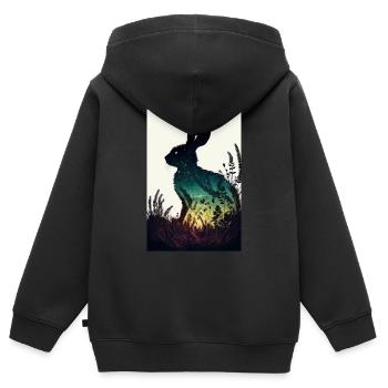 Lapin lapin animal animal de compagnie Silhouette de lapin - Sweat Premium à capuche zippé enfant bio - noir - Dos - AI Model Kid Male (0cm)