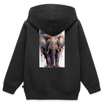 Éléphant Animal Éléphants Zoo Aquarelle - Sweat Premium à capuche zippé enfant bio - noir - Dos - AI Model Kid Male (0cm)