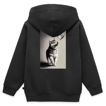 Ballon Husky Husky Sibérien - Sweat Premium à capuche zippé enfant bio - noir - Dos - AI Model Kid Male (0cm)