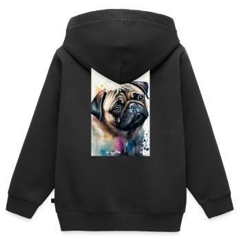Carlin Carlin Pug Chien Aquarelle Chien - Sweat Premium à capuche zippé enfant bio - noir - Dos - AI Model Kid Male (0cm)