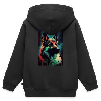 Deutscher Schäferhund Hund Malinois Drawn - Kinder Premium Organic Zip Hoodie - Schwarz - Hinten - AI Model Kid Male (0cm)