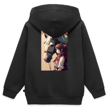 Pferd Pferde Reiten Pferdereiten Sprungreiten - Kinder Premium Organic Zip Hoodie - Schwarz - Hinten - AI Model Kid Male (0cm)