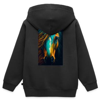 Pferd Pferde Reiten Pferdereiten Sprungreiten - Kinder Premium Organic Zip Hoodie - Schwarz - Hinten - AI Model Kid Male (0cm)