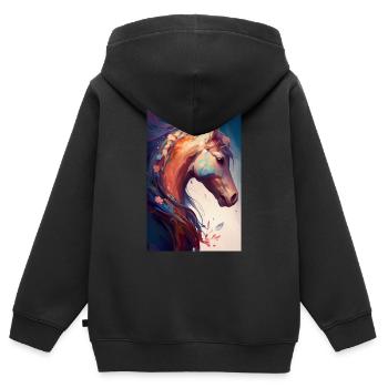 Pferd Pferde Reiten Pferdereiten Sprungreiten - Kinder Premium Organic Zip Hoodie - Schwarz - Hinten - AI Model Kid Male (0cm)