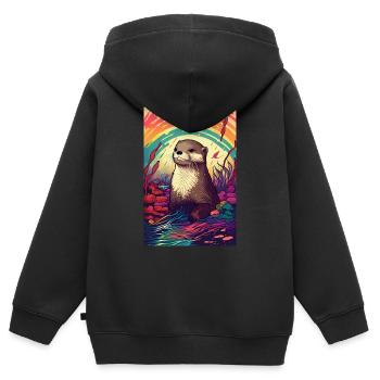 Otter Seeotter Rainbow - Kinder Premium Organic Zip Hoodie - Schwarz - Hinten - AI Model Kid Male (0cm)