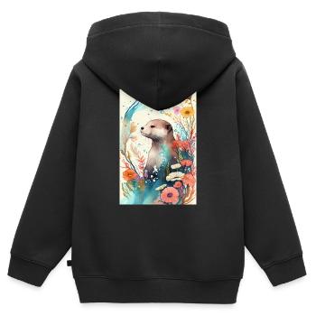 Otter Seeotter Watercolor - Kinder Premium Organic Zip Hoodie - Schwarz - Hinten - AI Model Kid Male (0cm)