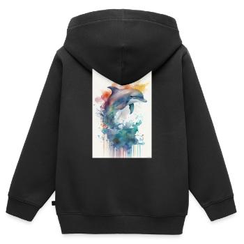 Delfin Meeresfische Delfine Fisch Tier Watercolors - Kinder Premium Organic Zip Hoodie - Schwarz - Hinten - AI Model Kid Male (0cm)