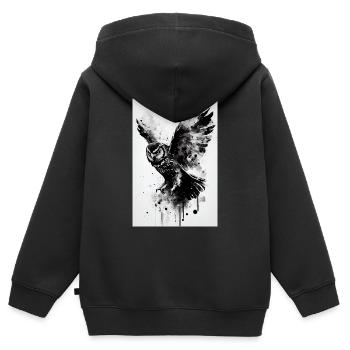 Hibou Oiseau Animal Hiboux Noir et Blanc - Sweat Premium à capuche zippé enfant bio - noir - Dos - AI Model Kid Male (0cm)