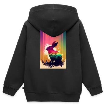 Lapin lapin animal animal de compagnie Silhouette de lapin - Sweat Premium à capuche zippé enfant bio - noir - Dos - AI Model Kid Male (0cm)