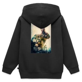 Lapin lapin animal de compagnie lapin fleurs de lapin - Sweat Premium à capuche zippé enfant bio - noir - Dos - AI Model Kid Male (0cm)