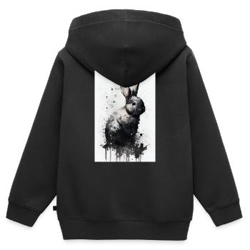 Lapin lapin animal animal de compagnie aquarelles de lapin - Sweat Premium à capuche zippé enfant bio - noir - Dos - AI Model Kid Male (0cm)