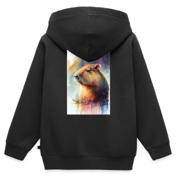 Capybara Capybara Rongeur Animal Aquarelle - Sweat Premium à capuche zippé enfant bio - noir - Dos - AI Model Kid Male (0cm)