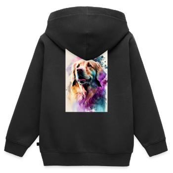 Aquarelles de Golden Retriever Dog - Sweat Premium à capuche zippé enfant bio - noir - Dos - AI Model Kid Male (0cm)