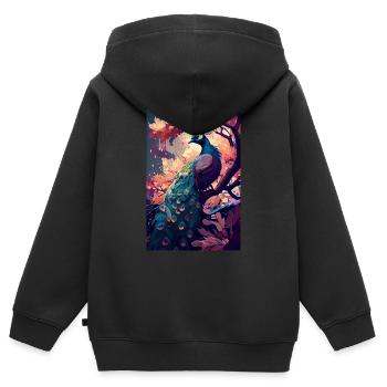 Pfau Vogel Tier Pfauen Cherry - Kinder Premium Organic Zip Hoodie - Schwarz - Hinten - AI Model Kid Male (0cm)