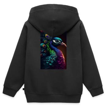 Pfau Vogel Tier Pfauen Color - Kinder Premium Organic Zip Hoodie - Schwarz - Hinten - AI Model Kid Male (0cm)