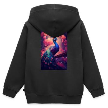 Pfau Vogel Tier Pfauen Flower - Kinder Premium Organic Zip Hoodie - Schwarz - Hinten - AI Model Kid Male (0cm)