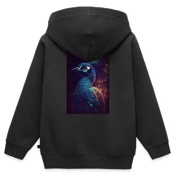 Pfau Vogel Tier Pfauen Lighting - Kinder Premium Organic Zip Hoodie - Schwarz - Hinten - AI Model Kid Male (0cm)