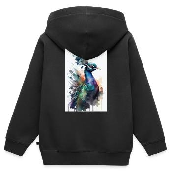 Pfau Vogel Tier Pfauen Watercolors - Kinder Premium Organic Zip Hoodie - Schwarz - Hinten - AI Model Kid Male (0cm)