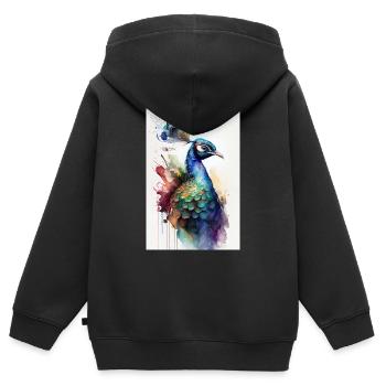 Pfau Vogel Tier Pfauen Watercolor - Kinder Premium Organic Zip Hoodie - Schwarz - Hinten - AI Model Kid Male (0cm)